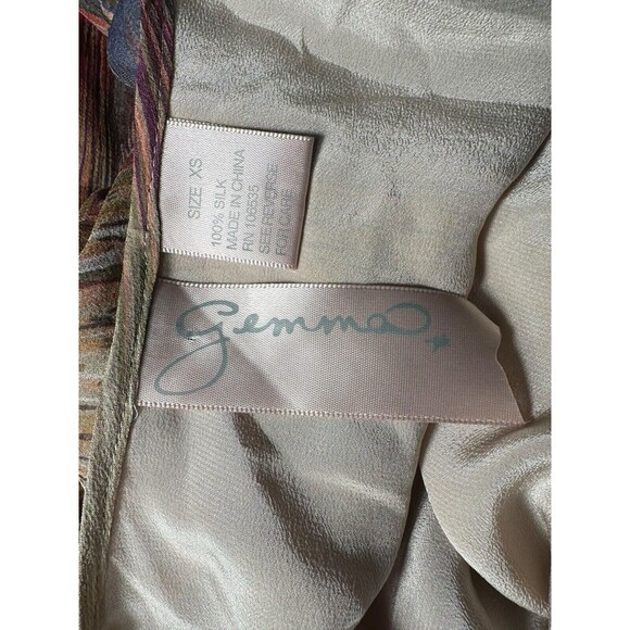 Gemma 100% Silk Dress Oversized XS Drawstring Waist Colorful Short Slv #Q9-6 - Picture 8 of 13